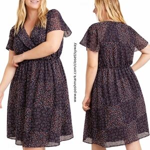 Skies Are Blue Mixed Patchwork Print Flutter Short Sleeve Dress